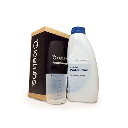 Icetubs water care product with packaging on a white background