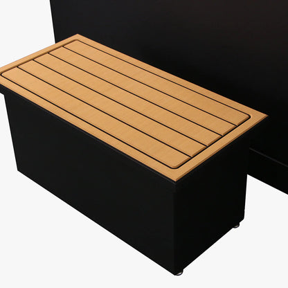 Black bench with a wooden top on a white background