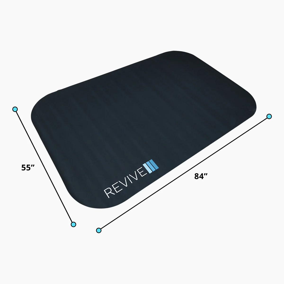 Black mat with 'REVIVE' branding and dimensions on a white background