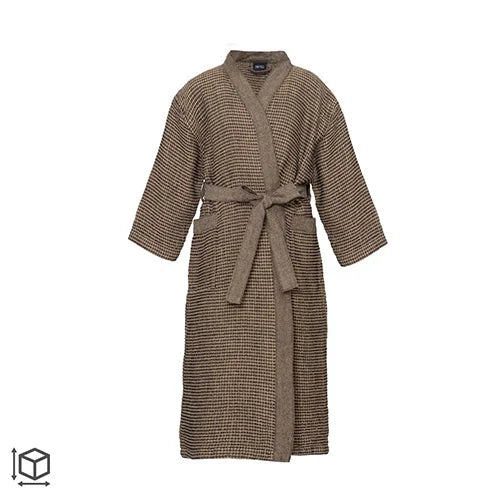 A brown and beige textured robe with a matching waist tie belt, displayed on a clean white background.