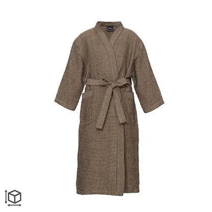 A brown and beige textured robe with a matching waist tie belt, displayed on a clean white background.