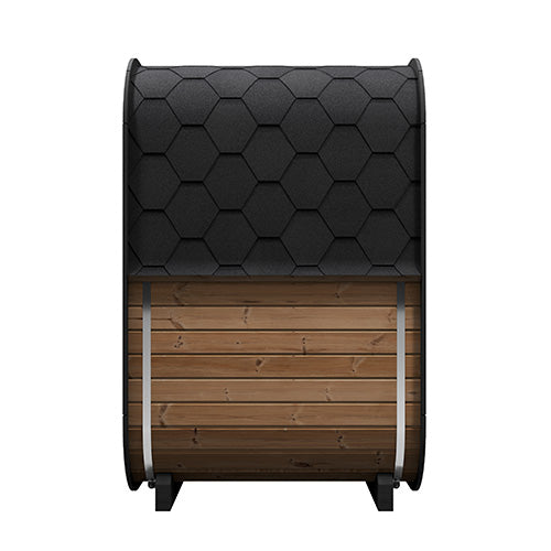 Wooden  sauna with black textured top on a white background