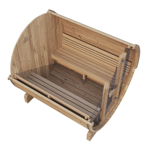 Wooden bench with curved backrest on a white background