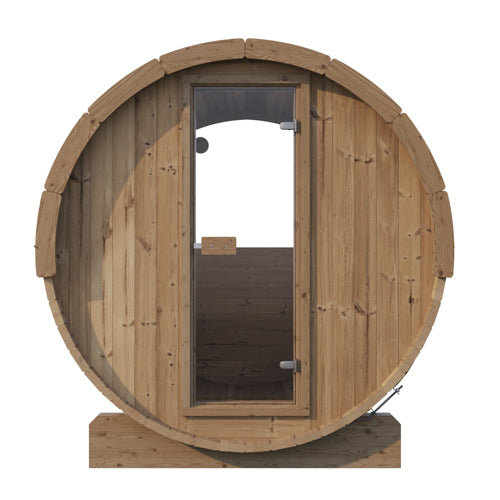 Wooden barrel with a glass door on a white background