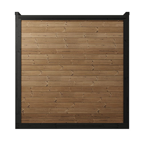 Wooden panel with black frame on a white background
