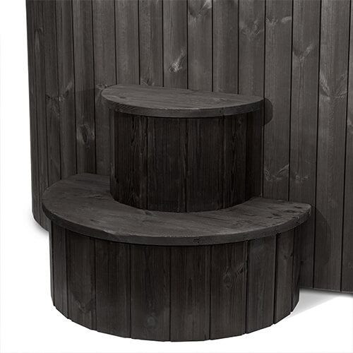 Wooden step area against a wooden tub