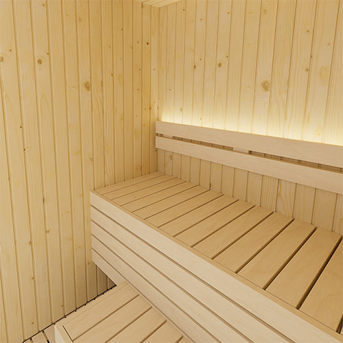 Wooden sauna interior with bench