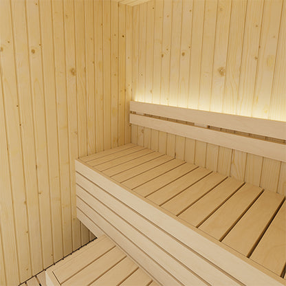 Wooden sauna interior with bench