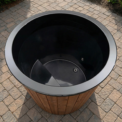 wooden tub with black fiber insert