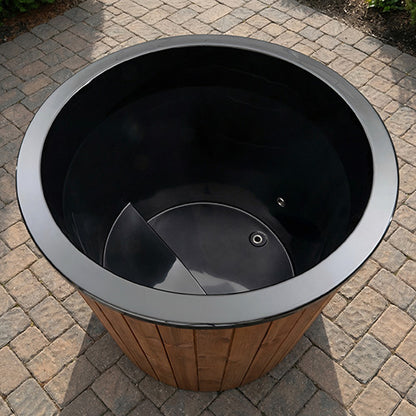 wooden tub with black fiber insert