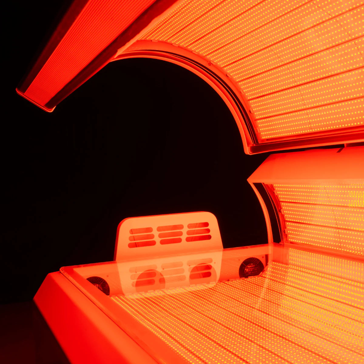 Red light therapy device with glowing interior