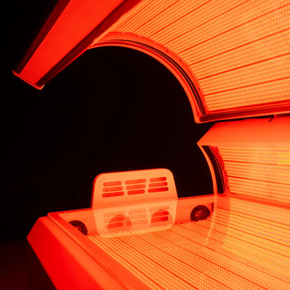 Red light therapy device with glowing interior