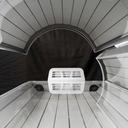red light booth interior with a UV light fixture.