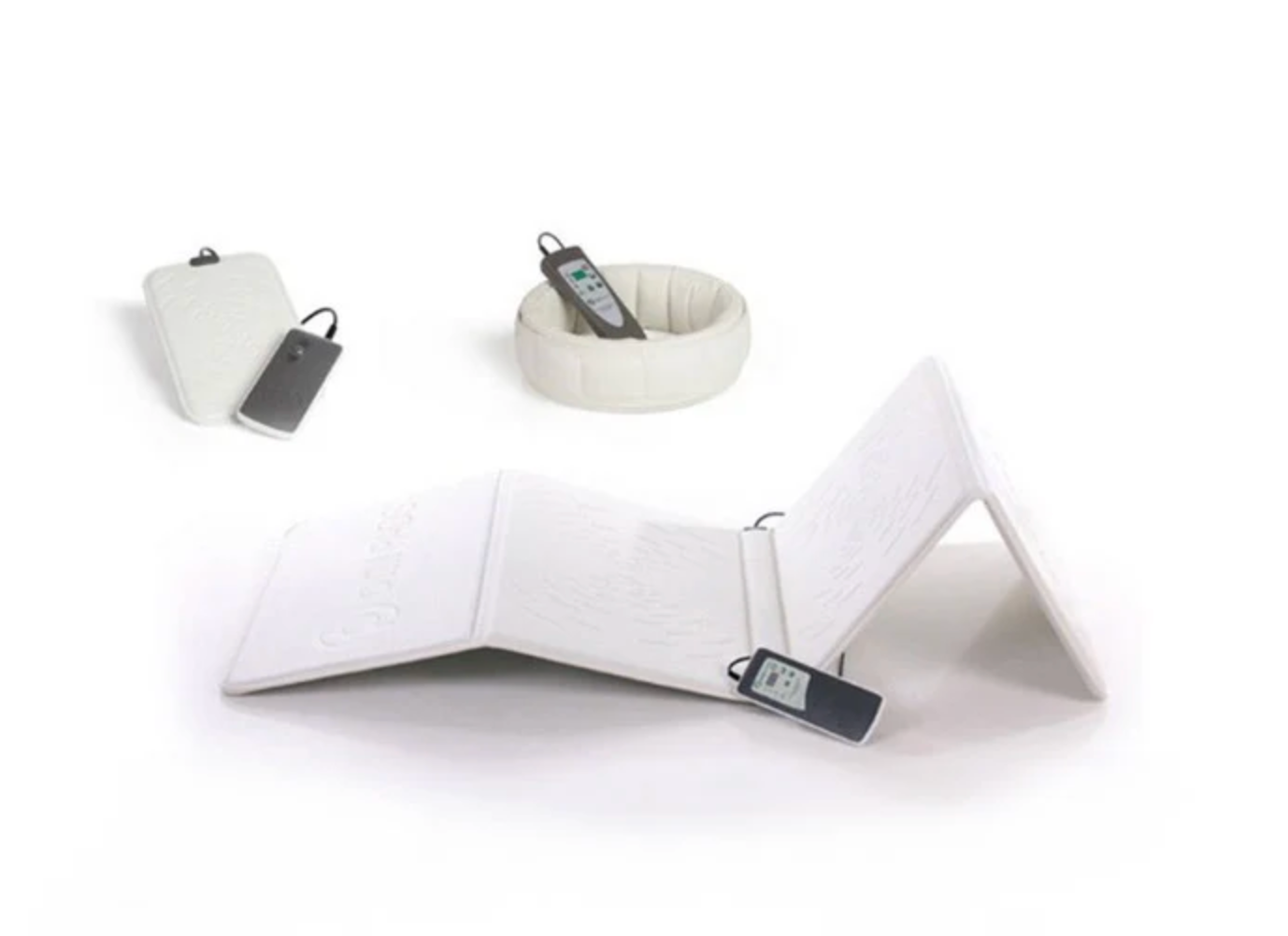 White pemf mat, ring and pulsepad on a white background