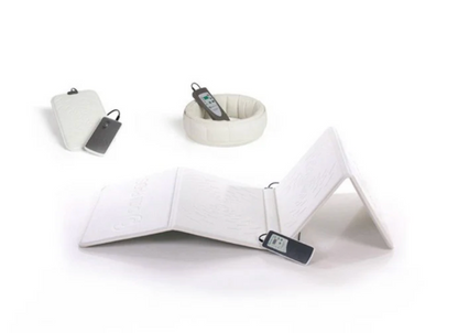 White pemf mat, ring and pulsepad on a white background