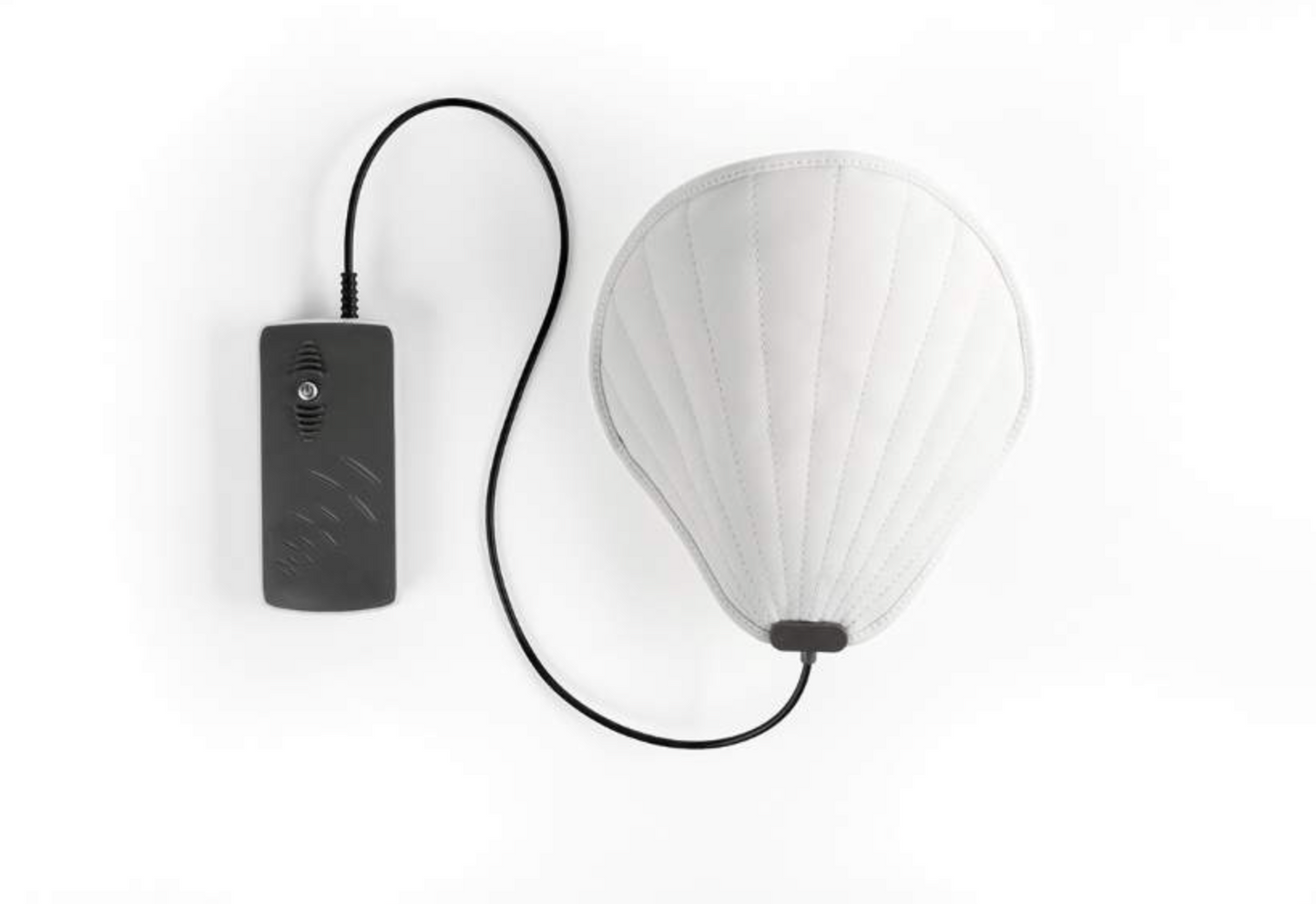 White cone-shaped pemf face unit with a gray control unit on a white background