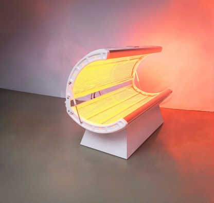 White red light therapy bed open emitting red light