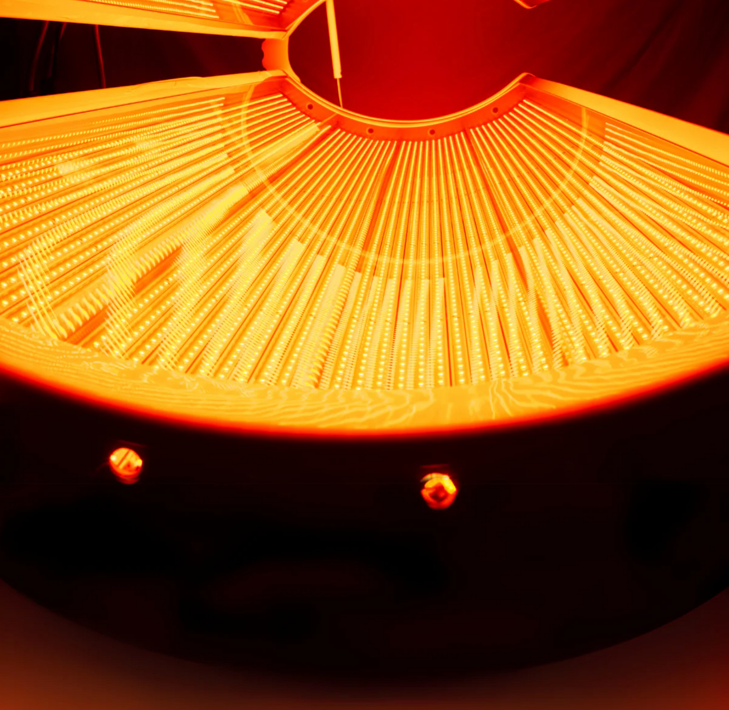 close-up of red light therapy bed lights