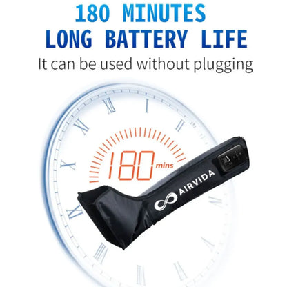 battery 180 minutes battery life display on a clock face background, featuring the Airvida brand.