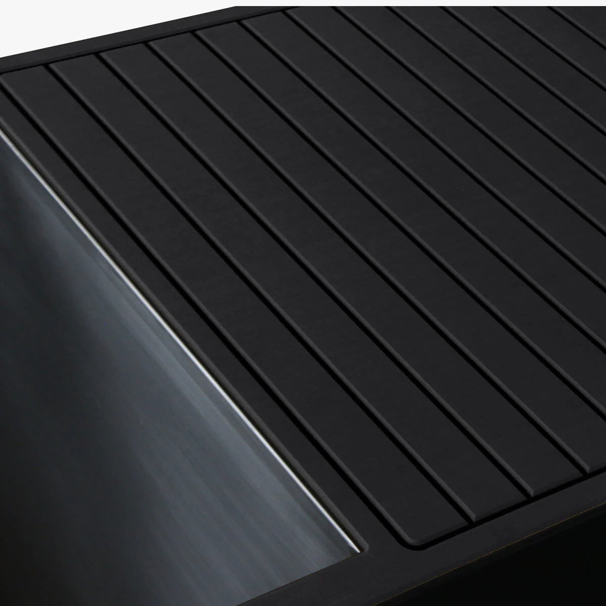 Close-up of a black deck with a ribbed texture