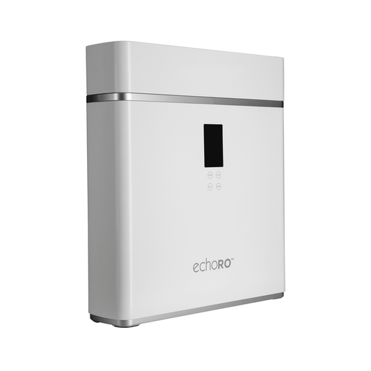 White reverse osmosis machine with 'echoRO' branding on a white background