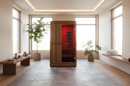 Finnmark FD-4 Trinity infrared sauna in a room with plants