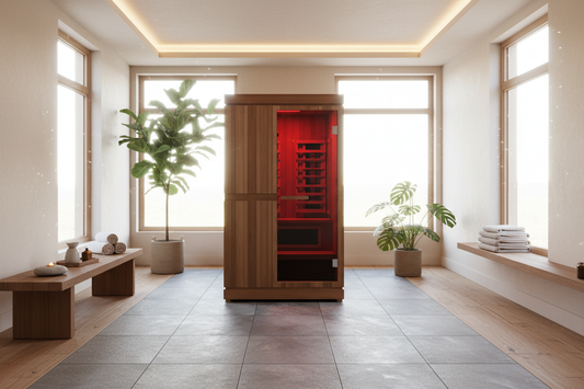 Finnmark FD-4 Trinity infrared sauna in a room with plants
