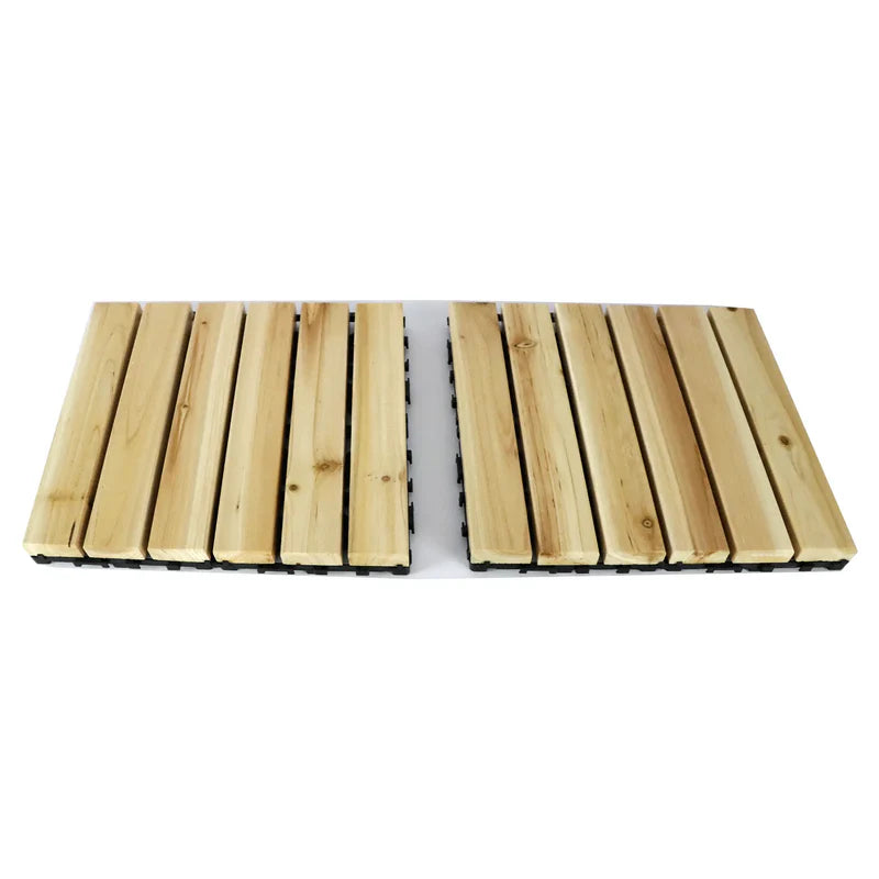 Two wooden deck tiles on a white background