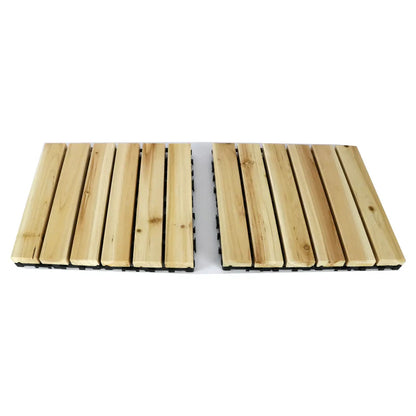 Two wooden deck tiles on a white background