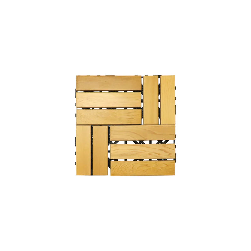 Wooden deck tile with a herringbone pattern on a white background