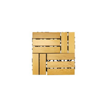 Wooden deck tile with a herringbone pattern on a white background