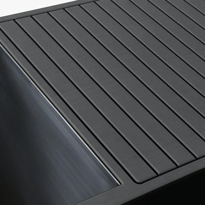 Close-up of a grey metal surface with horizontal slats