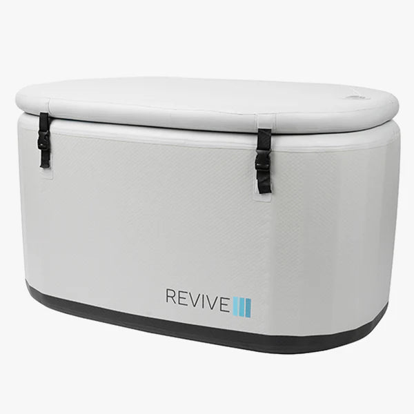 White 'REVIVE' cold storage container on a white background