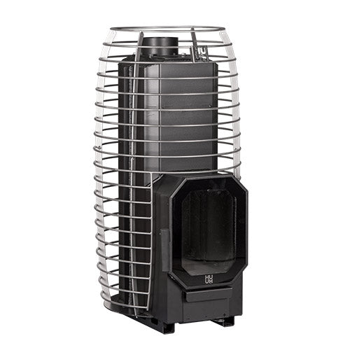 Empty wood-fire sauna heater on a white background