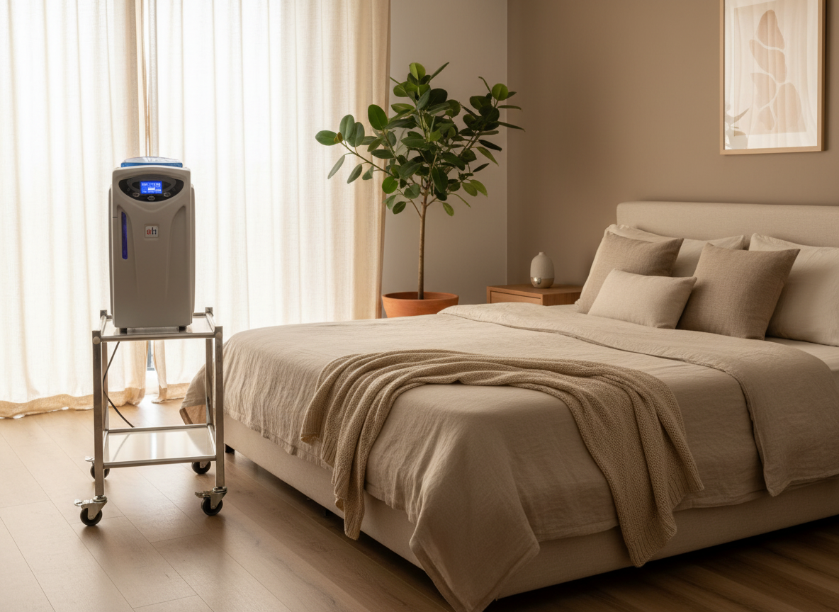 Hydrogen inhalation machine in bedroom wellness setting