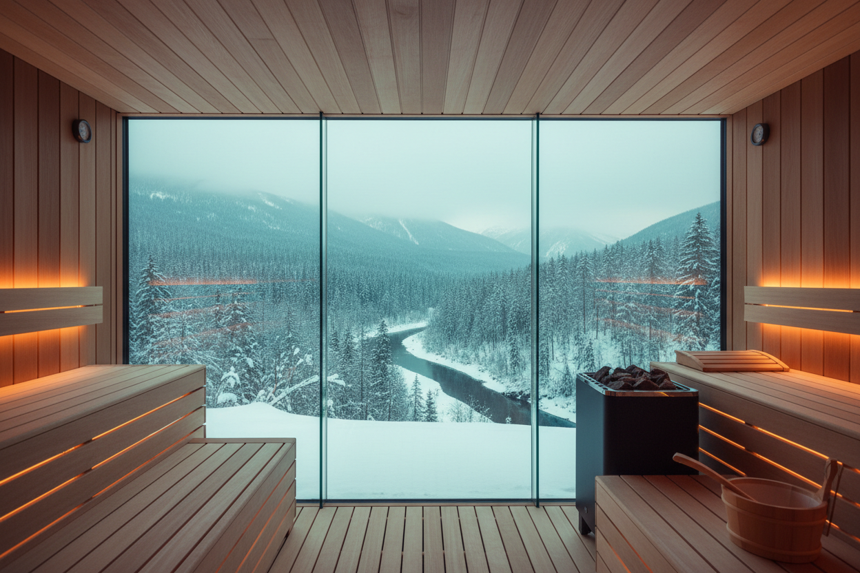 Modern sauna with nature view