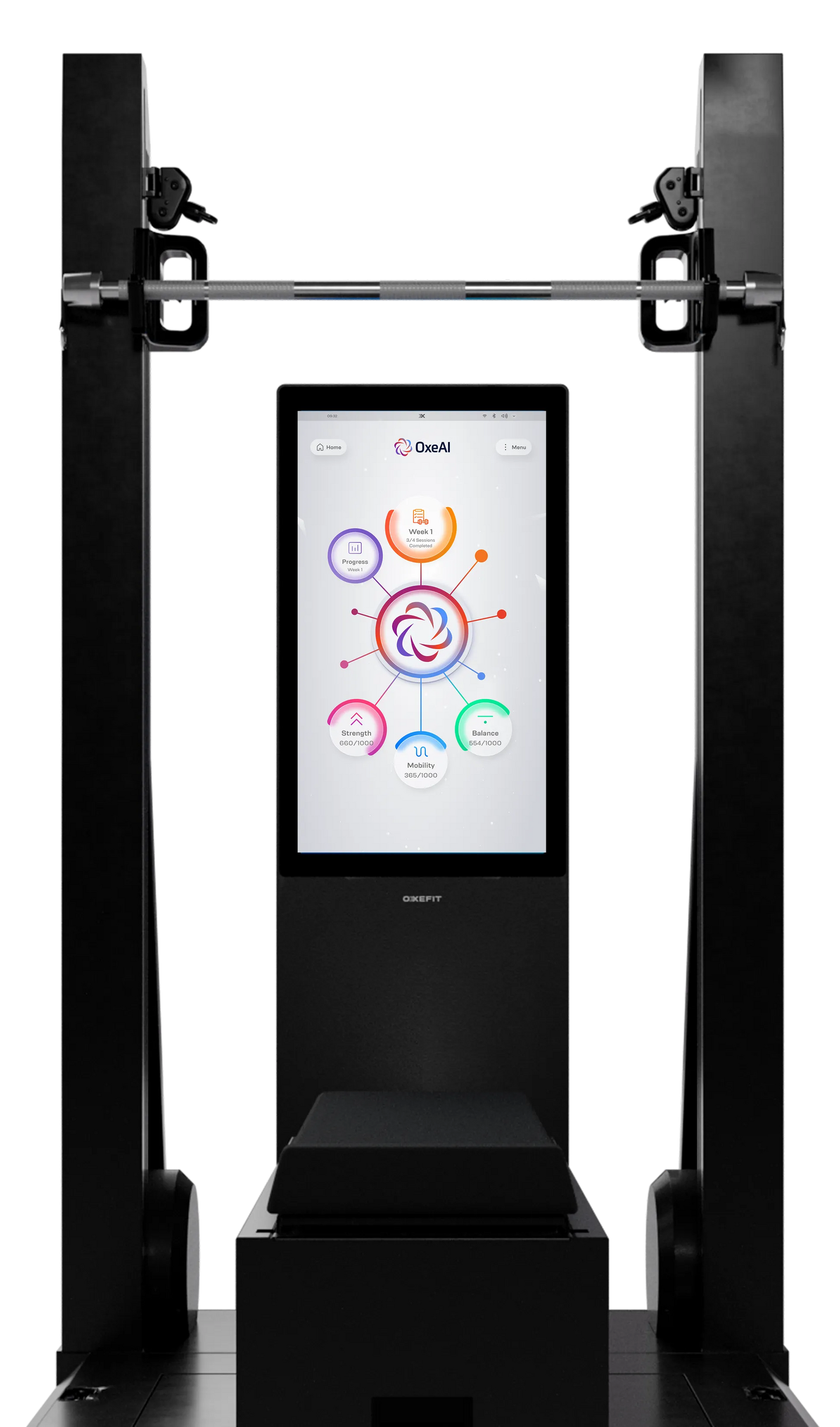 Digital display screen on a fitness machine with a white background