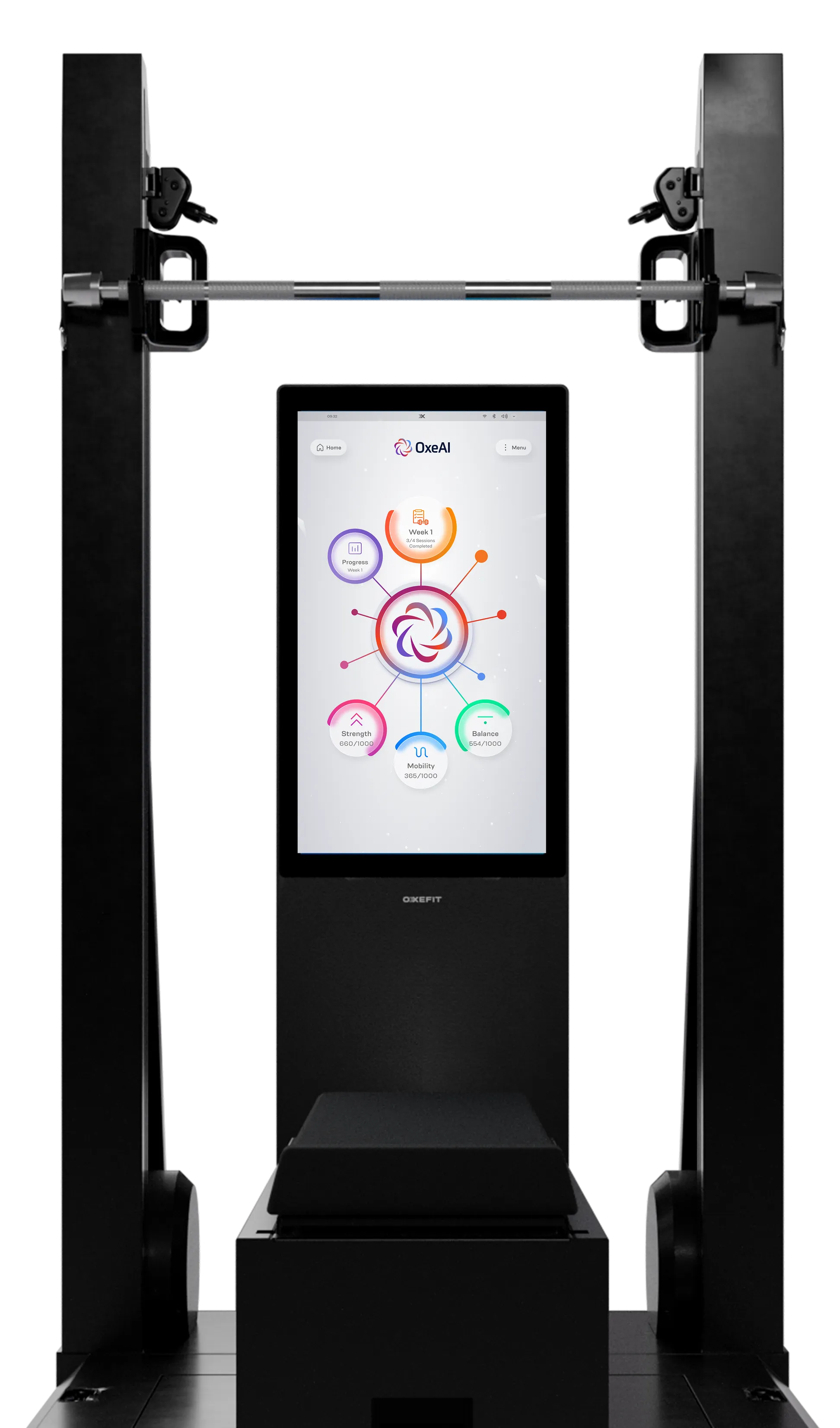 Digital display screen on a fitness machine with a white background