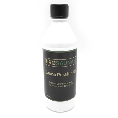 Bottle of ProSaunas Sauna Paraffin Oil on a white background
