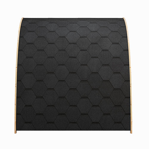Black sauna patterned mat with beige border on a white background
