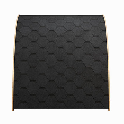 Black sauna patterned mat with beige border on a white background
