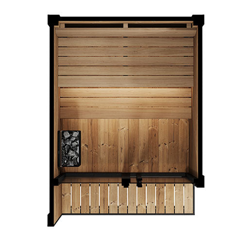 Wooden sauna with black frame on a white background
