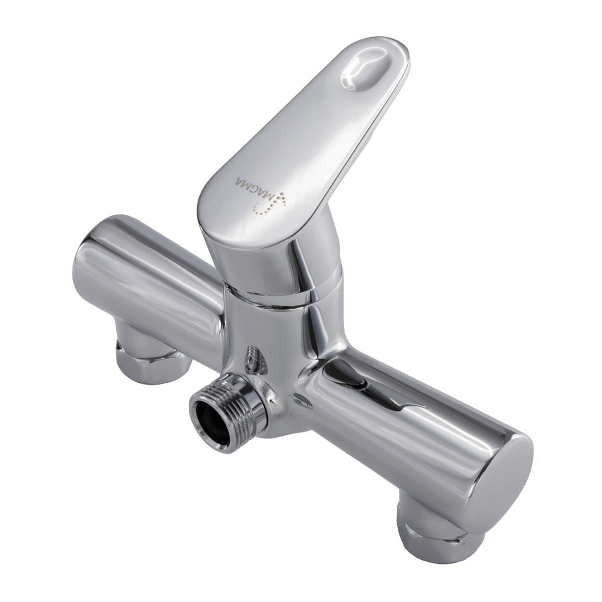 Chrome bathroom faucet on a white background