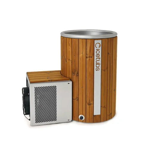 Wooden barrel with metallic top and side cooler on a white background