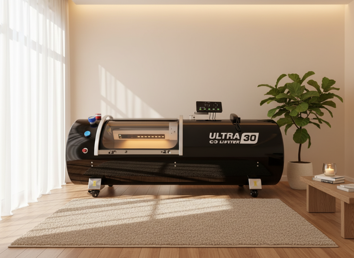 Large black machine labeled 'Ultra 30' in a room with a plant and table.